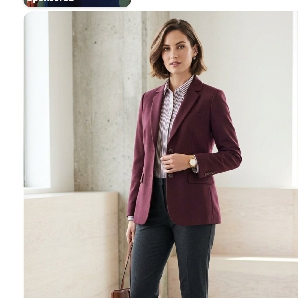 Womens Burgundy Tailored Wool Blend Blazer Jacket Wine Red Professional Office